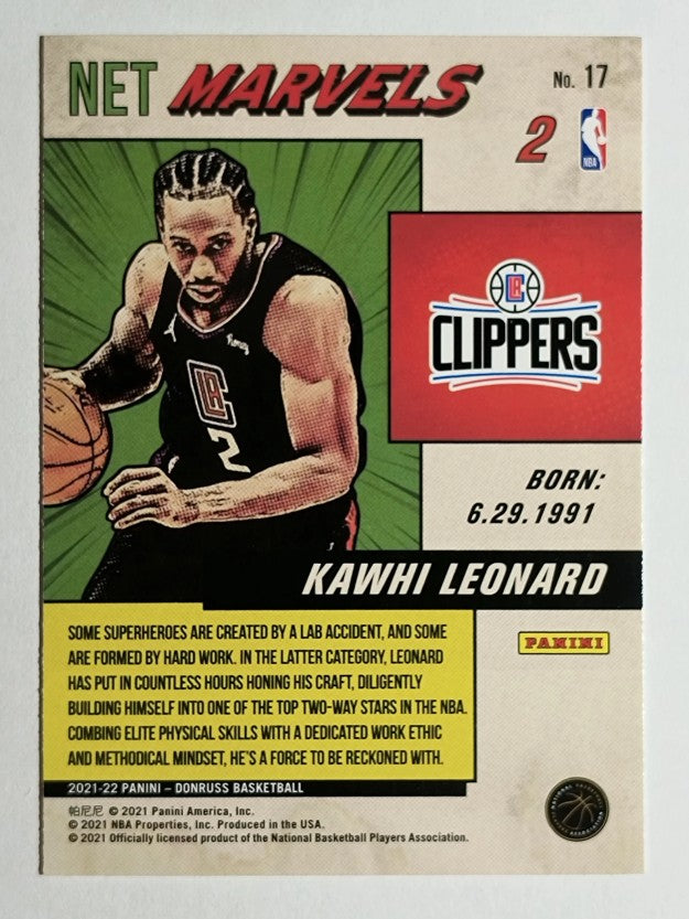 2021-22 Donruss Net Marvels Press Proof White Letters #17 Kawhi Leonard