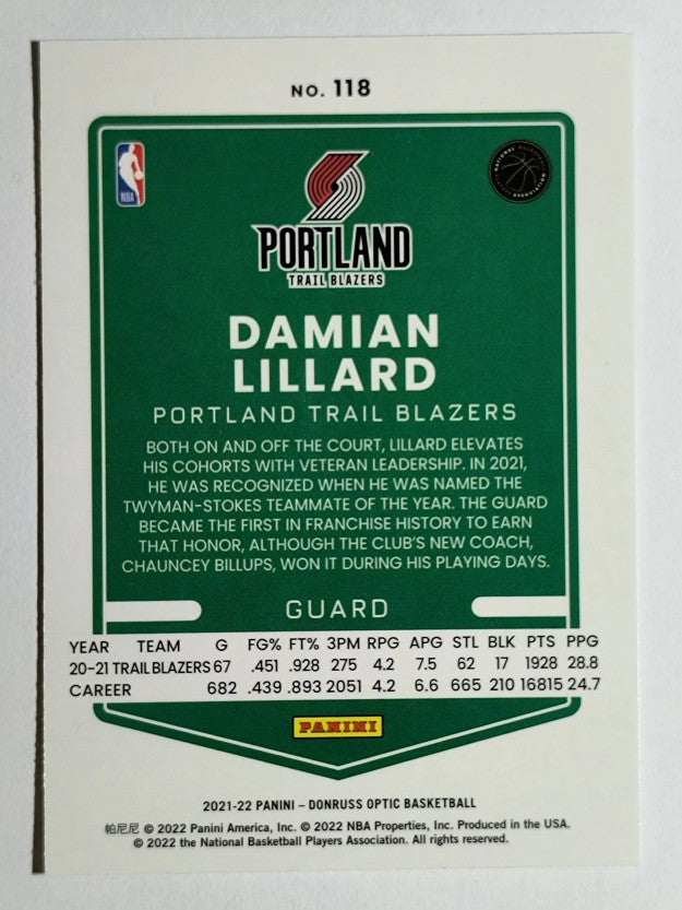 2021-22 Donruss Optic #118 Damian Lillard