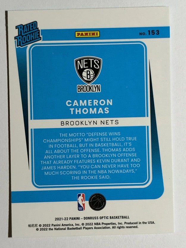 2021-22 Donruss Optic #153 Cameron Thomas RC