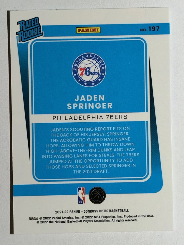 2021-22 Donruss Optic #197 Jaden Springer RC