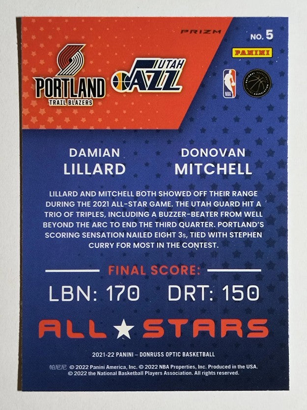 2021-22 Donruss Optic All-Stars Red Pulsar #5 Damian Lillard/Donovan Mitchell