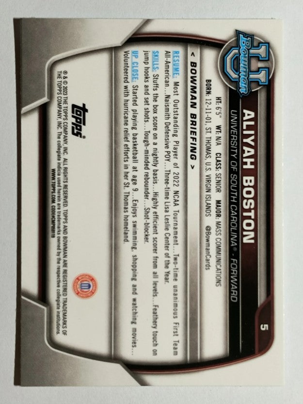 2022-23 Bowman Chrome University #5 Aliyah Boston