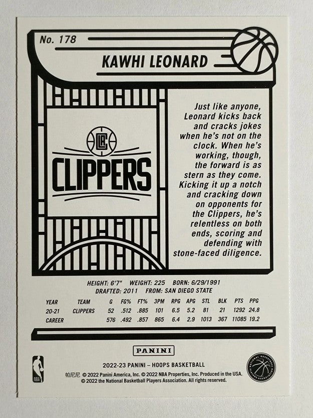 2022-23 Hoops #178 Kawhi Leonard