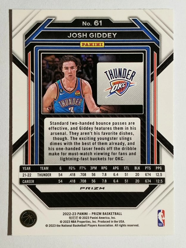 2022-23 Panini Prizm Prizms Silver #61 Josh Giddey