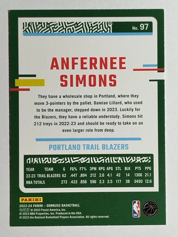 2023-24 Donruss #97 Anfernee Simons