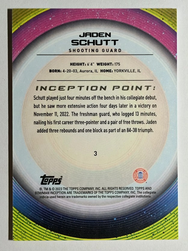 2022-23 Bowman Inception University #3 Jaden Schutt