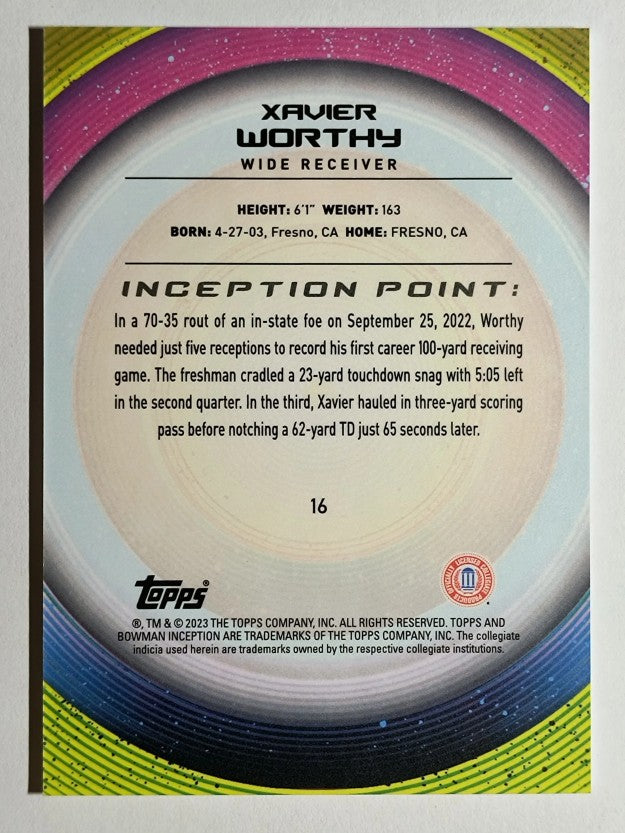 2022-23 Bowman Inception University #16 Xavier Worthy