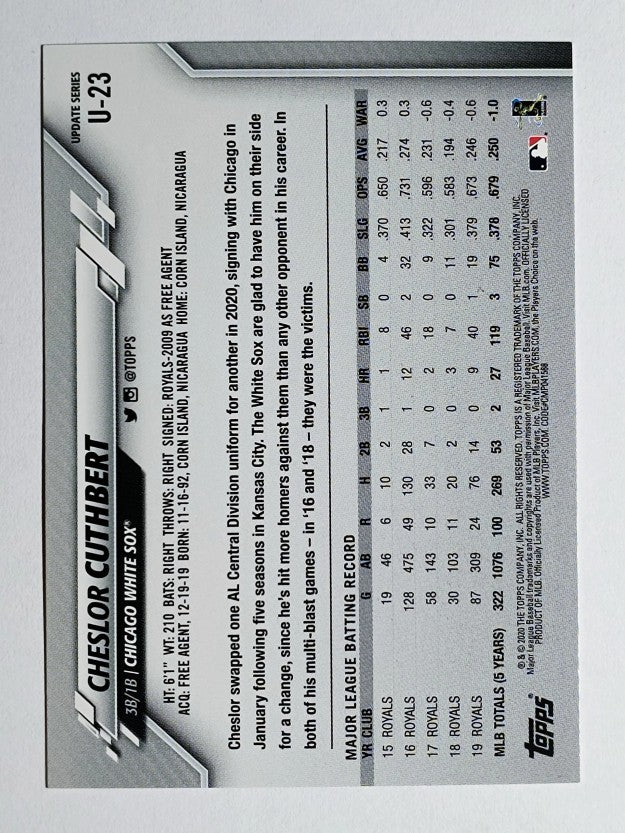 2020 Topps Update #U23 Cheslor Cuthbert