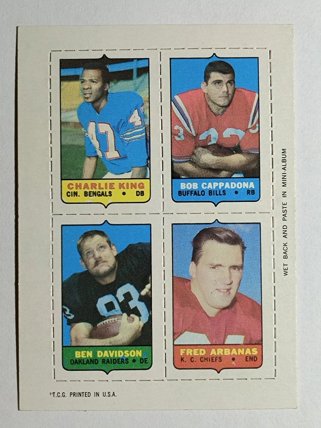 1969 Topps Four-in-One Charley King/B.Cappadona/Fred Arbanas/Ben Davidson (NMMT)