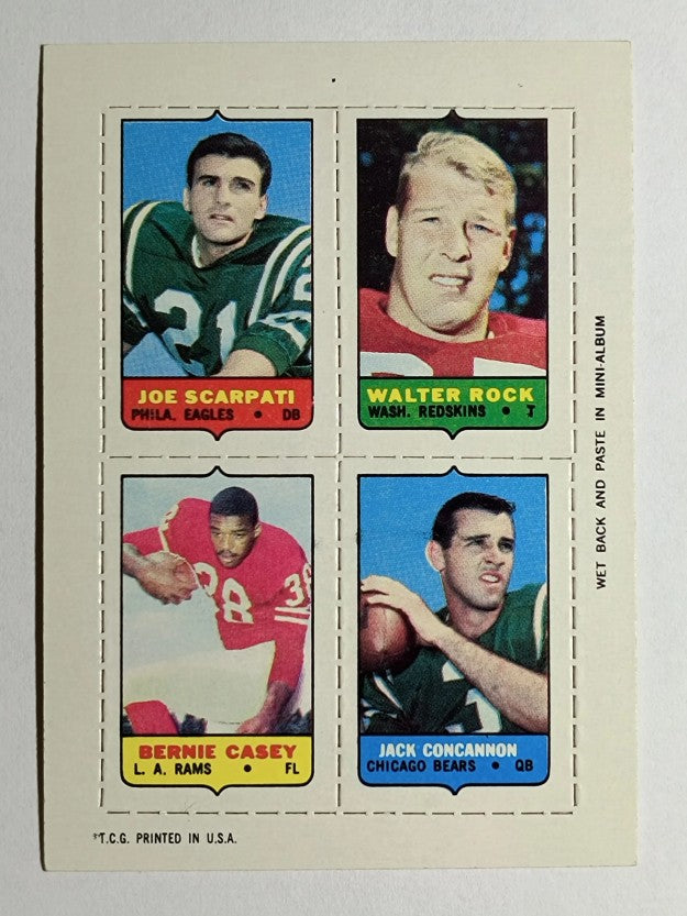 1969 Topps Four-in-One Joe Scarpati/Walter Rock/Jack Concannon/Bernie Casey (NM)