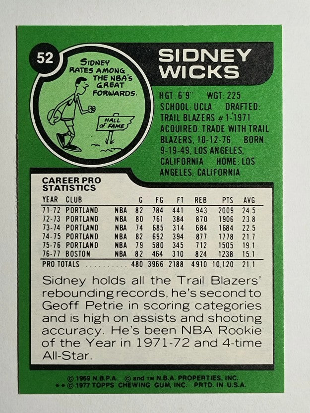 1977-78 Topps #52 Sidney Wicks (NM)