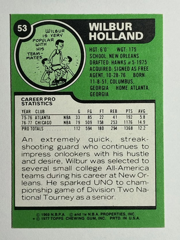 1977-78 Topps #53 Wilbur Holland (trimmed)
