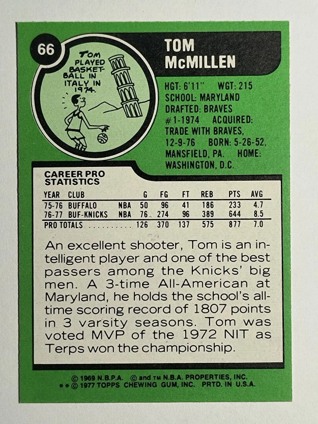 1977-78 Topps #66 Tom McMillen RC (NM)