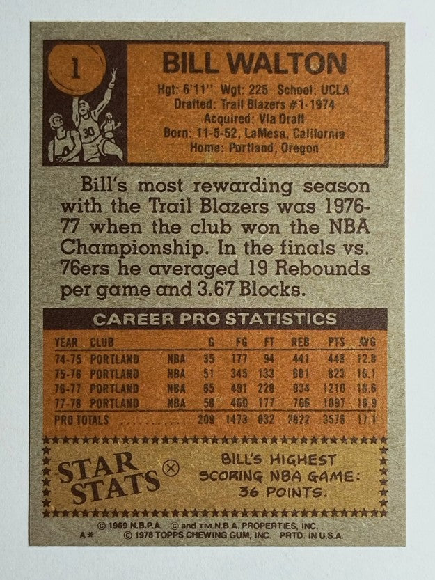 1978-79 Topps #1 Bill Walton (EXMT)