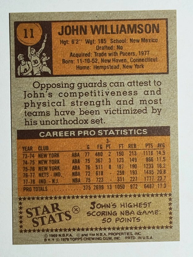 1978-79 Topps #11 John Williamson (NMMT)