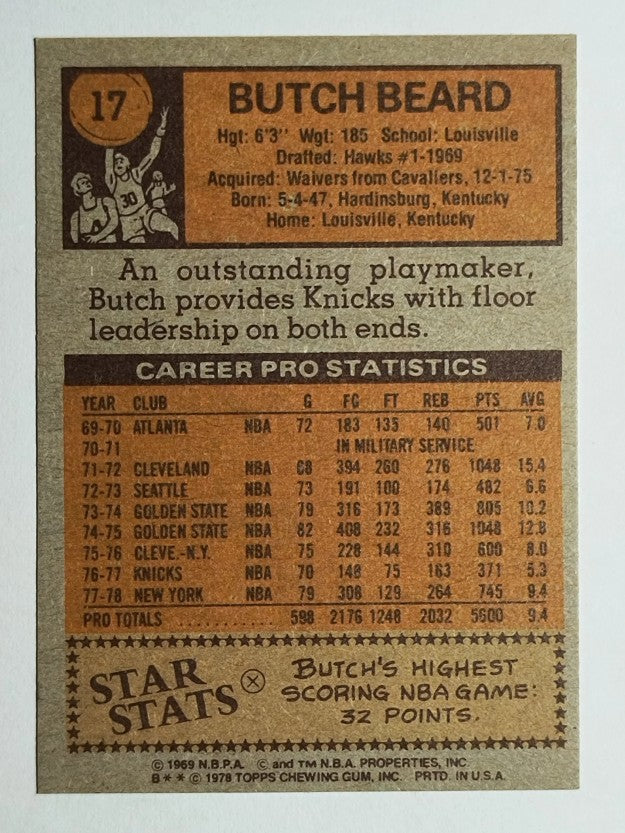 1978-79 Topps #17 Butch Beard (EXMT)