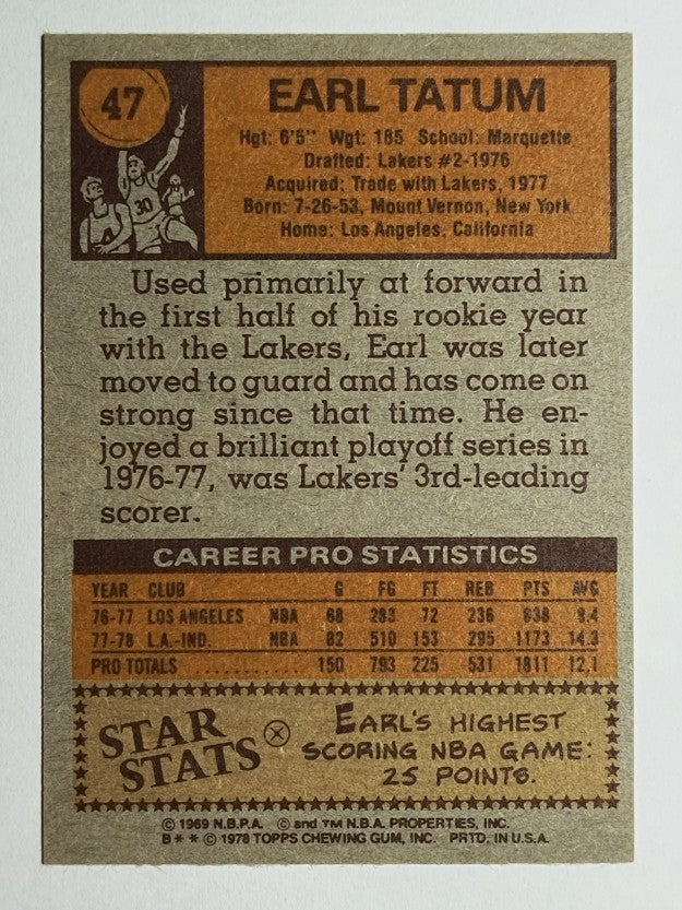 1978-79 Topps #47 Earl Tatum (NM)