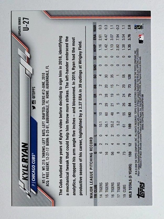 2020 Topps Update #U27 Kyle Ryan