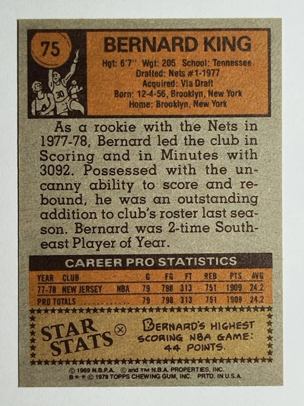 1978-79 Topps #75 Bernard King RC (NMMT)