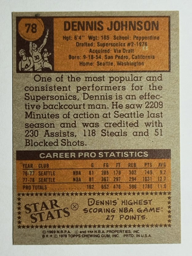 1978-79 Topps #78 Dennis Johnson RC (NM)