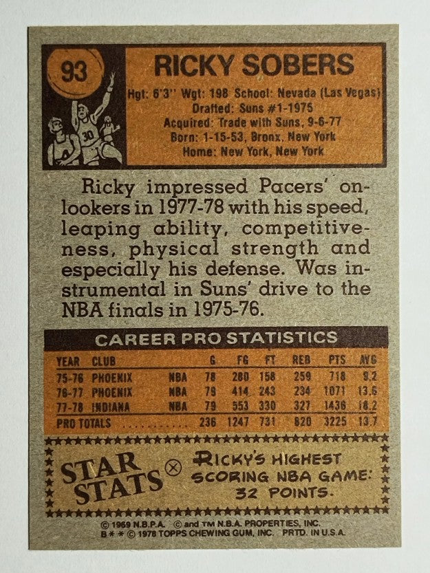 1978-79 Topps #93 Ricky Sobers (NMMT)