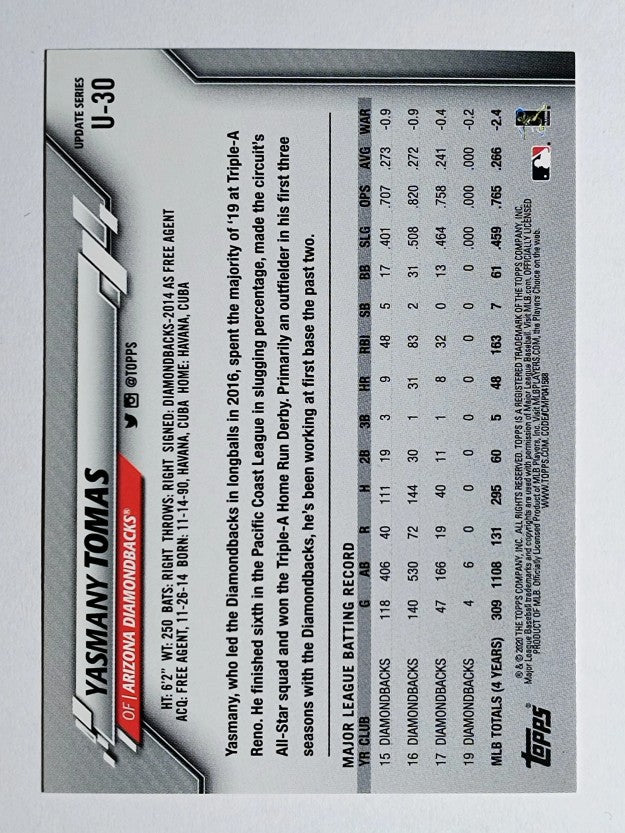 2020 Topps Update #U30 Yasmany Tomas