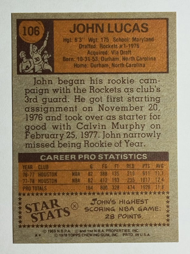 1978-79 Topps #106 John Lucas (NMMT)