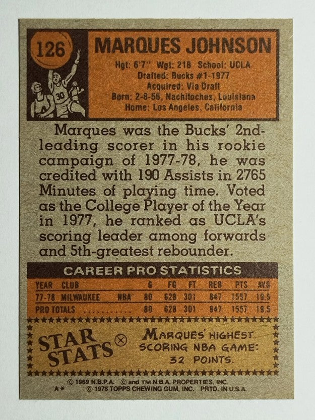 1978-79 Topps #126 Marques Johnson RC (MINT)