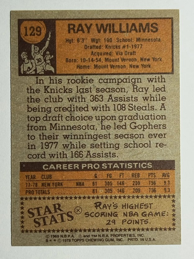 1978-79 Topps #129 Ray Williams RC (NMMT)