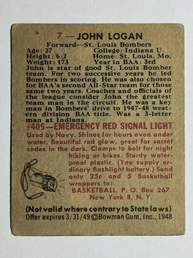 1948 Bowman #7 John Logan (VGEX)