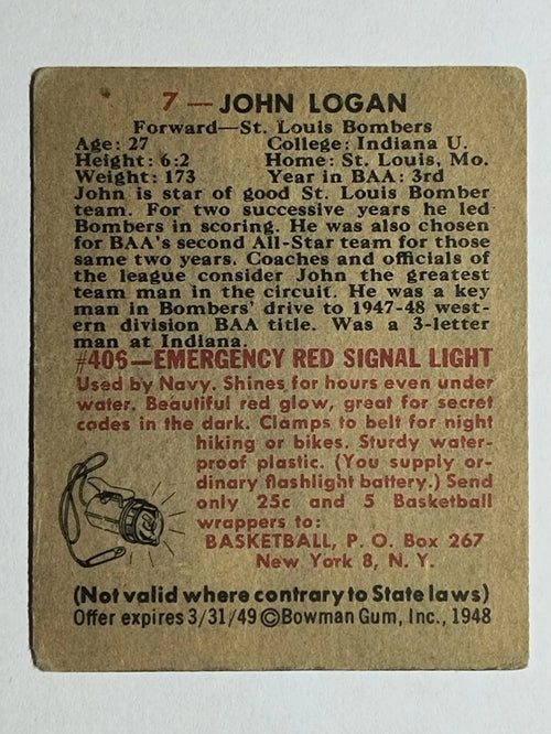 1948 Bowman #7 John Logan (VGEX)