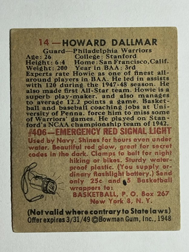 1948 Bowman #14 Howard Dallmar RC (EX)