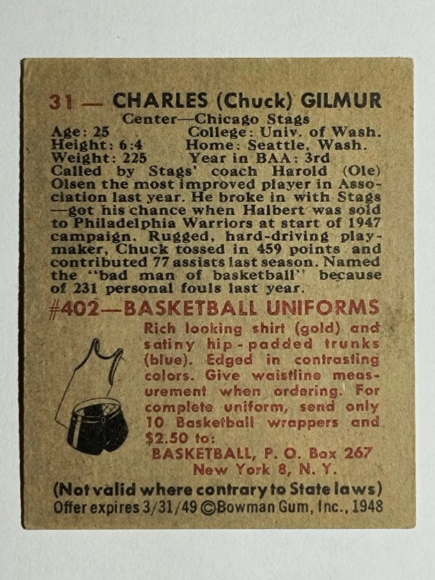 1948 Bowman #31 Chuck Gilmur (EX)