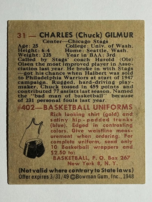 1948 Bowman #31 Chuck Gilmur (EX)