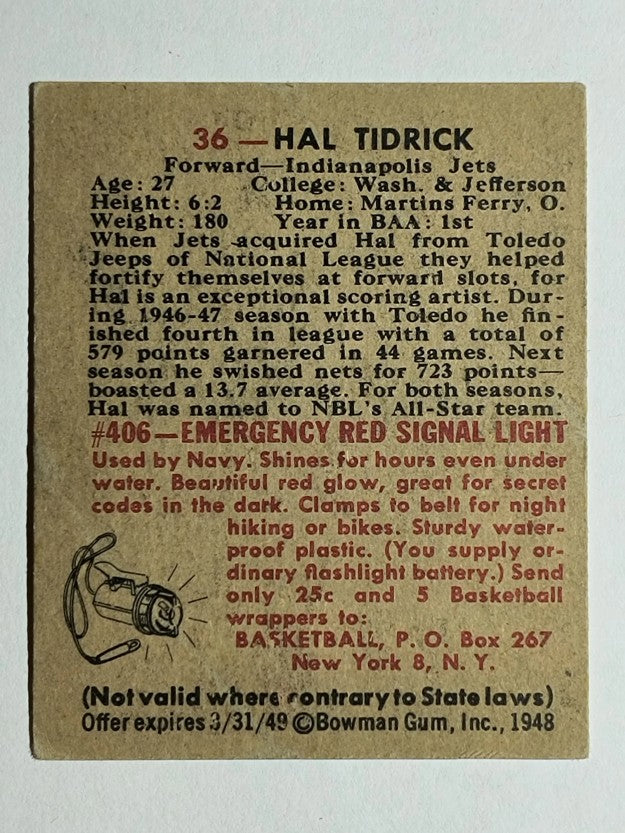 1948 Bowman #36 Hal Tidrick (EX)