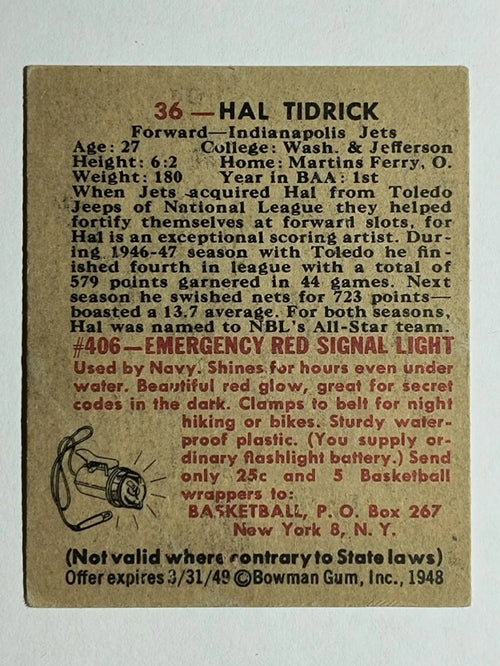 1948 Bowman #36 Hal Tidrick (EX)