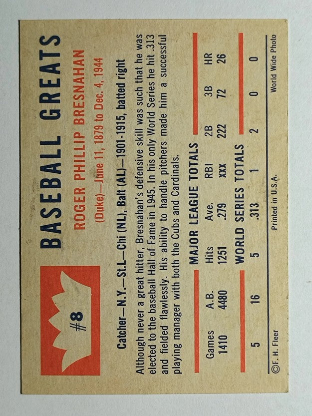 1960 Fleer #8 Roger Bresnahan (NM)