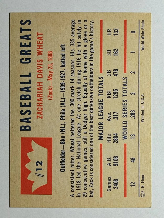 1960 Fleer #12 Zach Wheat (EX)