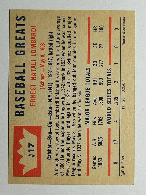 1960 Fleer #17 Ernie Lombardi (EXMT)