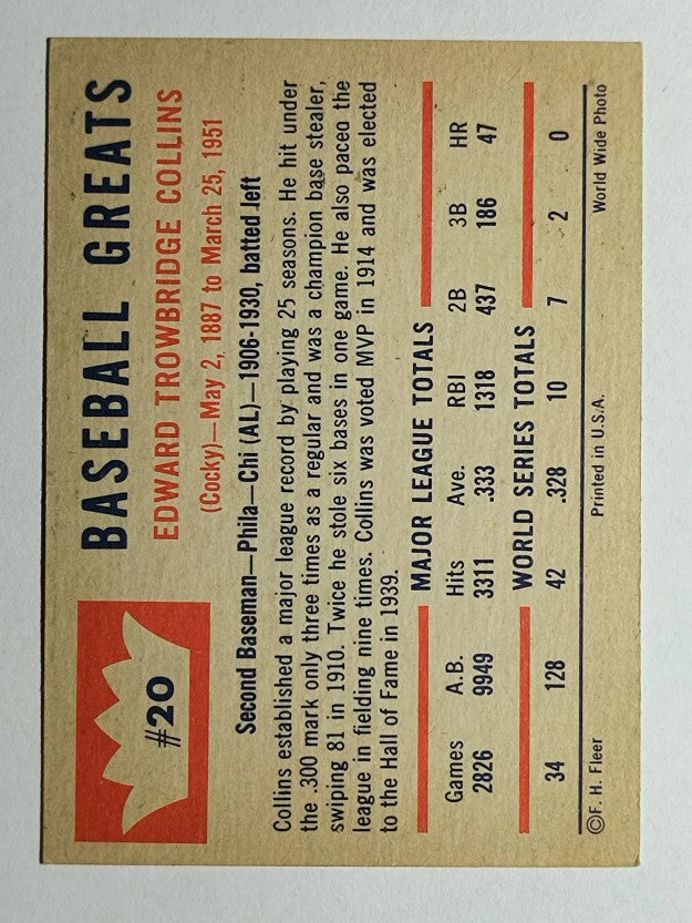 1960 Fleer #20 Eddie Collins (EXMT)