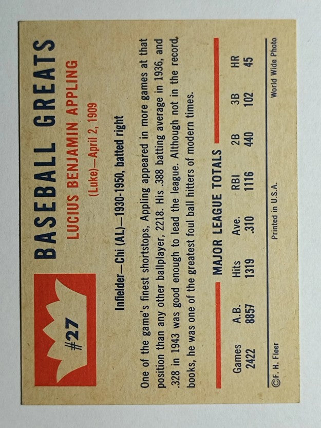 1960 Fleer #27 Luke Appling (EXMT)