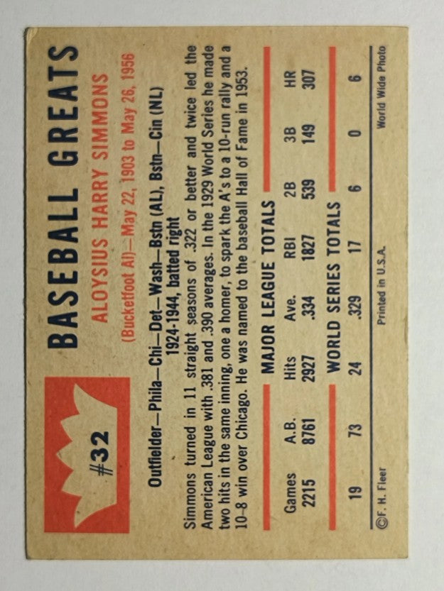 1960 Fleer #32 Al Simmons (EX)