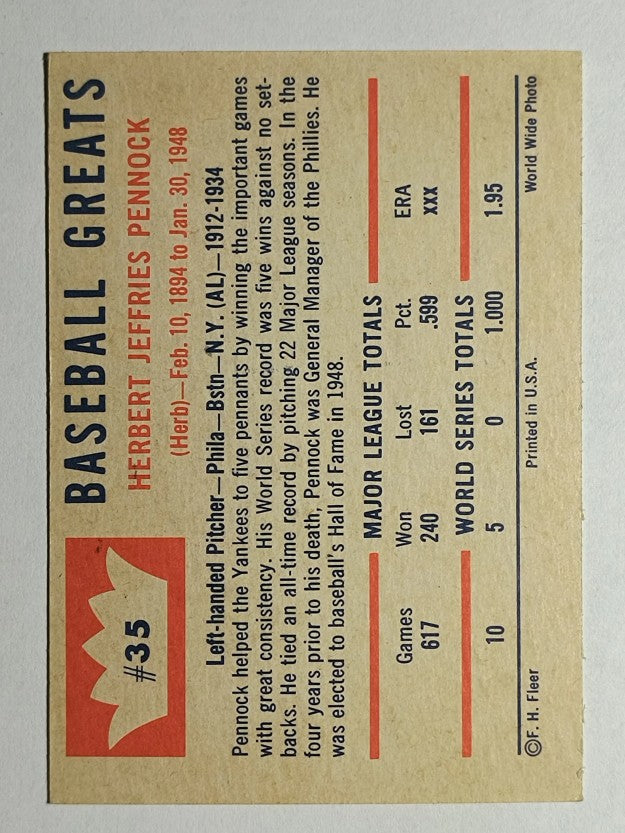 1960 Fleer #35 Herb Pennock (EXMT)