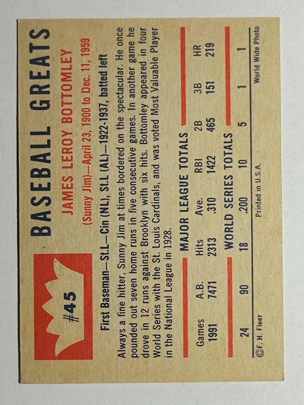 1960 Fleer #45 Jim Bottomley (EXMT)