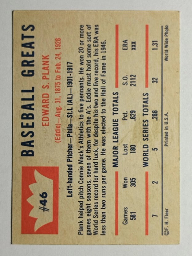 1960 Fleer #46 Eddie Plank (EX)