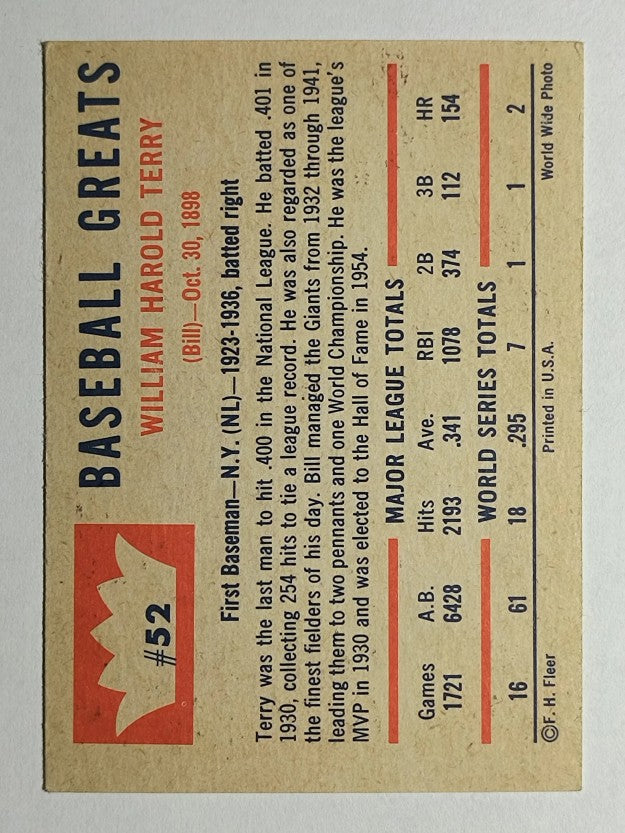 1960 Fleer #52 Bill Terry (EX)