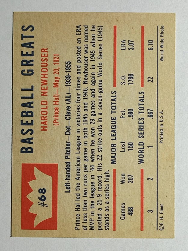 1960 Fleer #68 Hal Newhouser (NMMT)