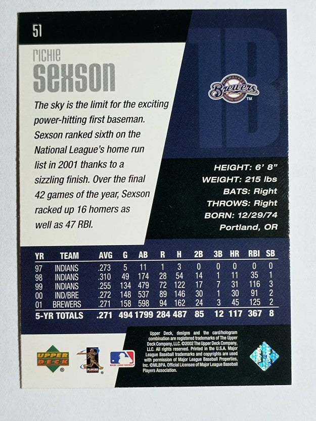 2002 Upper Deck Diamond Connection #51 Richie Sexson