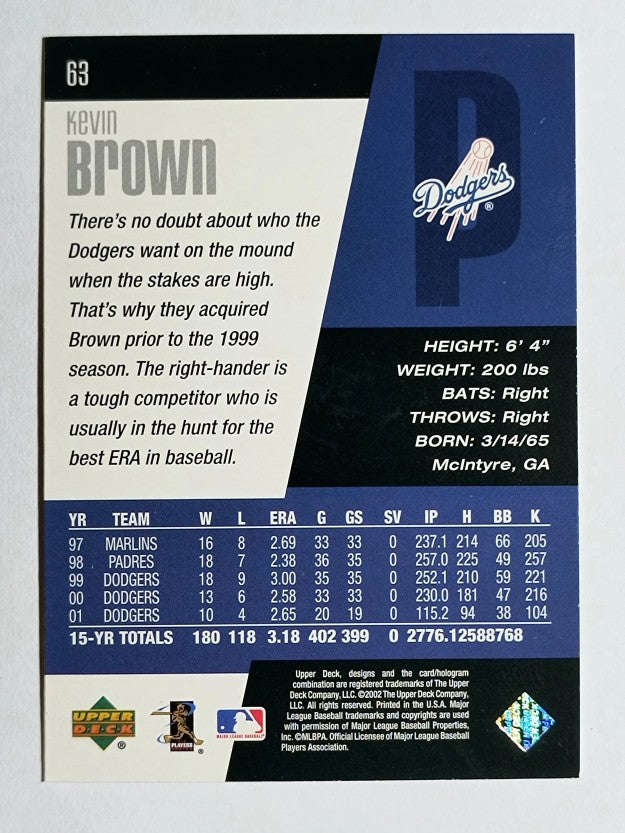 2002 Upper Deck Diamond Connection #63 Kevin Brown