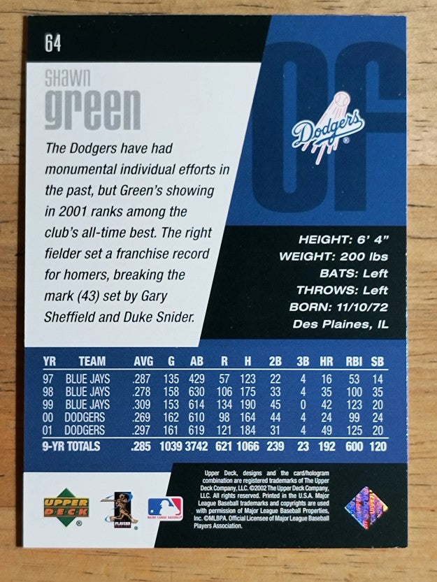 2002 Upper Deck Diamond Connection #64 Shawn Green